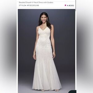 David's Bridal Ivory Strapless Beaded Mermaid Gown